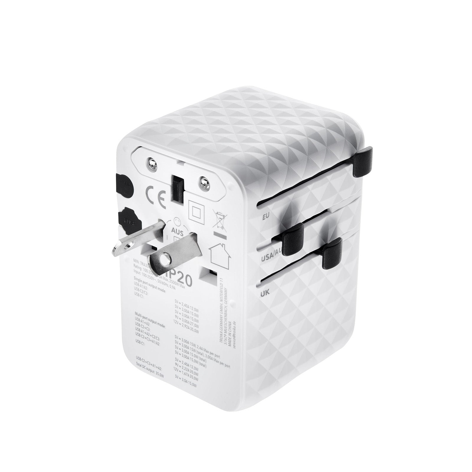 TROIKA Germany Universal Travel Adapter | 35W USB-C Retractable | 6 Devices