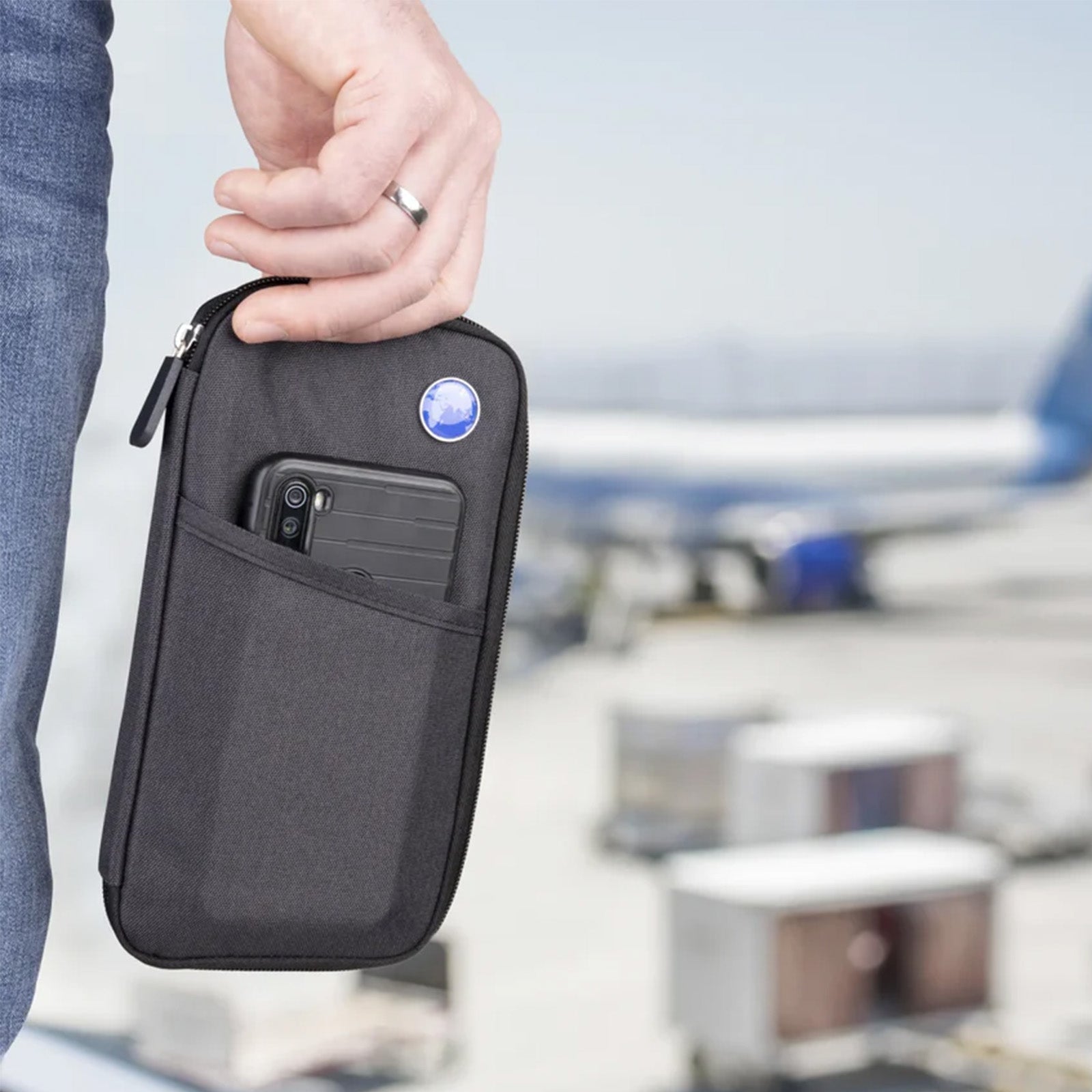 TROIKA Germany RFID Travel Case | 12 Compartments | Passport Holder | Black