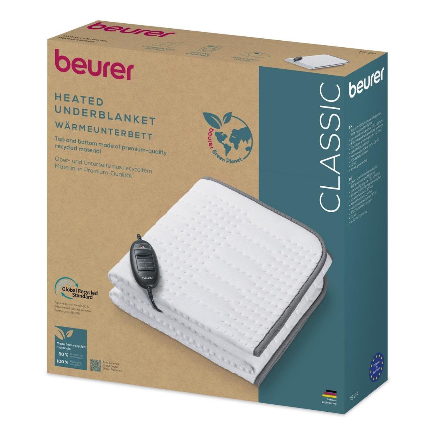 Beurer TS 24 Electric Under Blanket: Eco-Friendly Heated Blanket 150x80cm