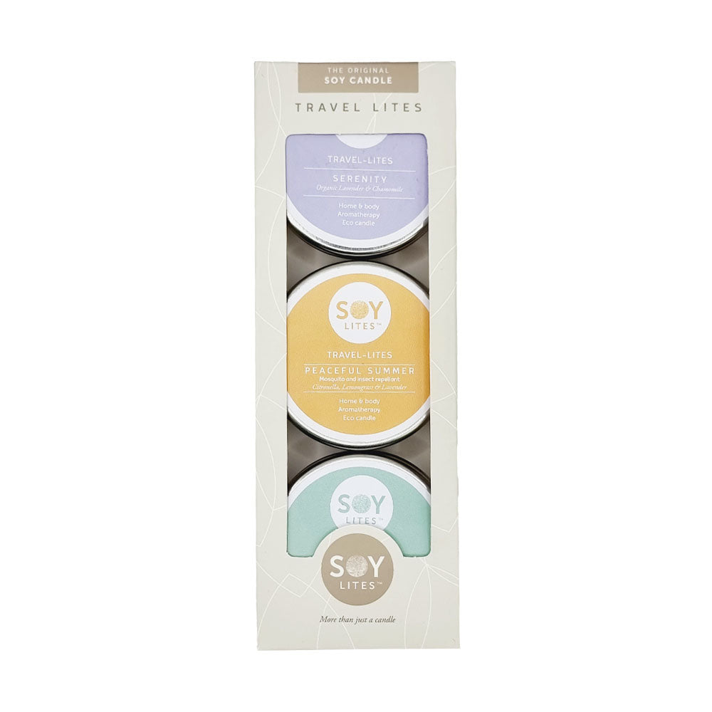 SoyLites Travel Lite Moisturising Candle Gift Pack - Serenity, Peaceful Summer & Balance (3x 55ml)