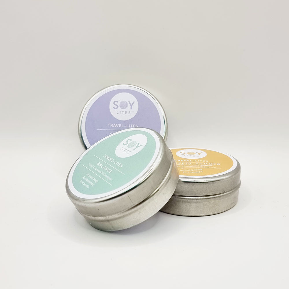 SoyLites Travel Lite Moisturising Candle Gift Pack - Serenity, Peaceful Summer & Balance (3x 55ml)