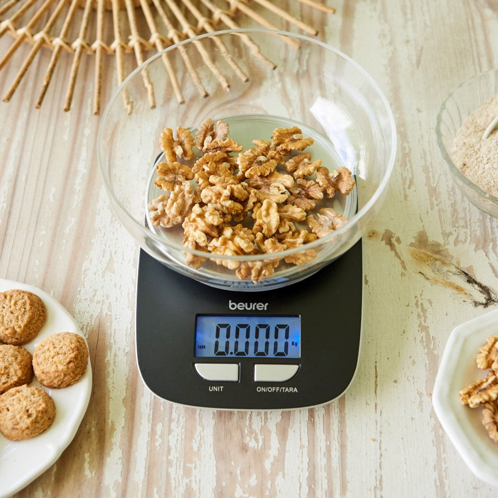 Beurer KS 25 Kitchen Scale: Weigh from 1g to 3Kg, Dishwasher-Safe 1.2L Bowl