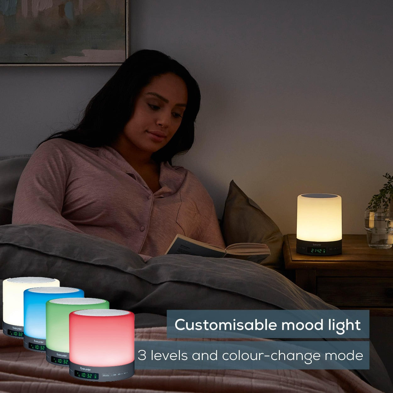 Beurer WL 50 Alarm Clock | Sunrise/Sunset Simulation | Radio & Bluetooth Speaker | Bedside Light | LED Light Colours