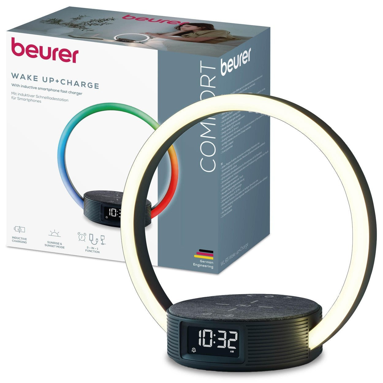 Beurer WL 65 Wake + Charge Wake Up Light | Bedside Light, Fast Phone Charger, Dual Alarm & Variable LED
