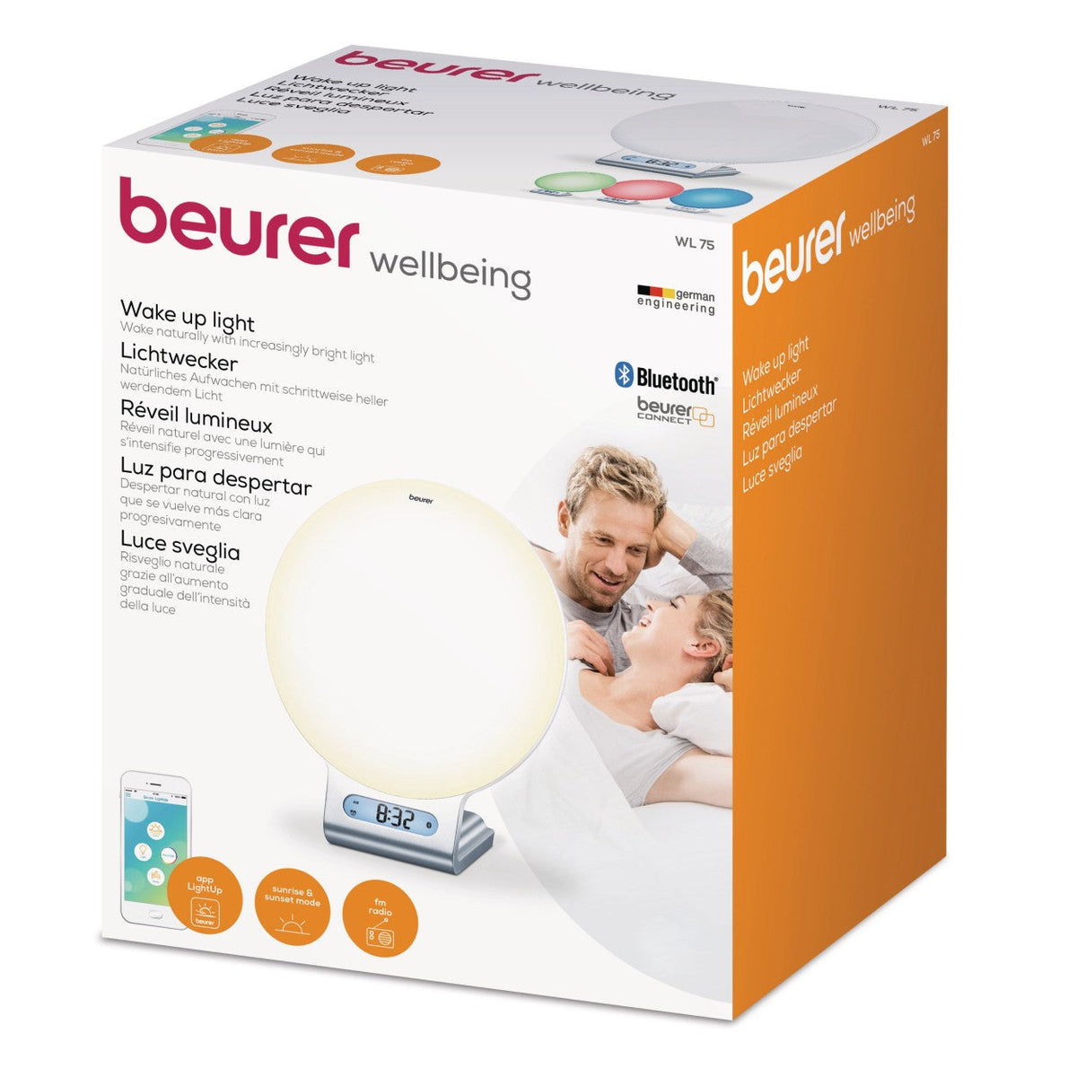 Beurer WL 75 Wake Up Light Alarm Clock +App | Sunrise & Sunset Simulation | Radio | Bedside Light | USB Phone Charger