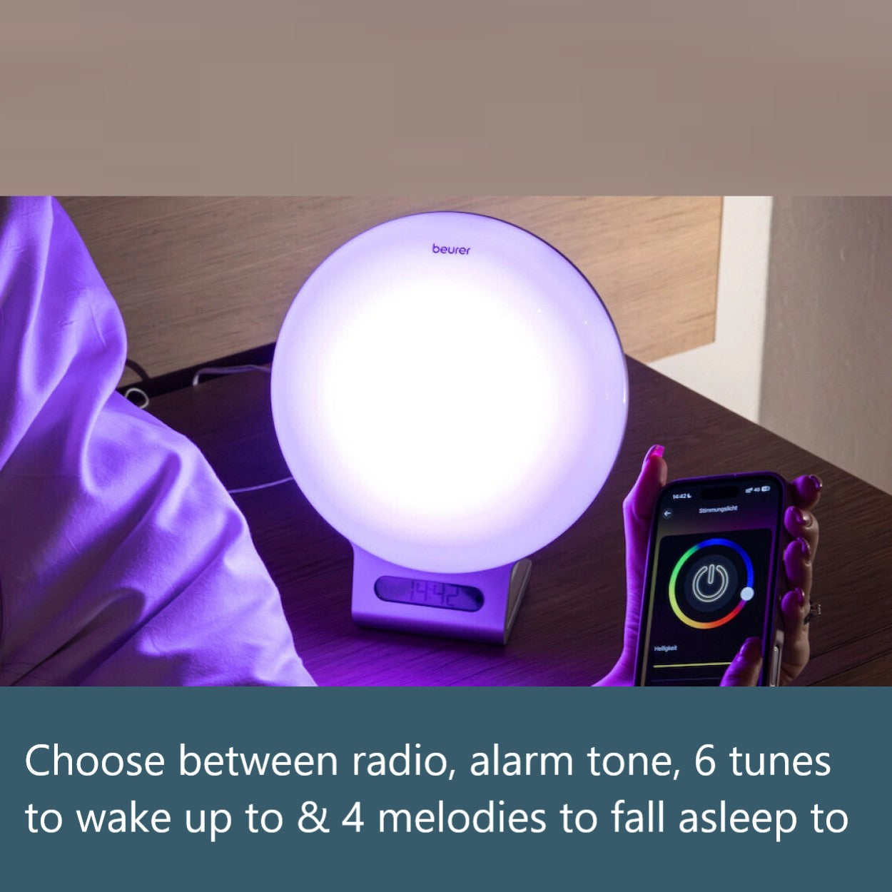 Beurer WL 75 Wake Up Light Alarm Clock +App | Sunrise & Sunset Simulation | Radio | Bedside Light | USB Phone Charger