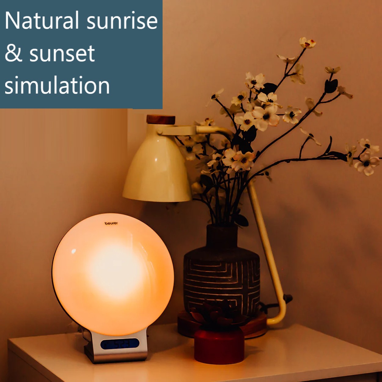 Beurer WL 75 Wake Up Light Alarm Clock +App | Sunrise & Sunset Simulation | Radio | Bedside Light | USB Phone Charger