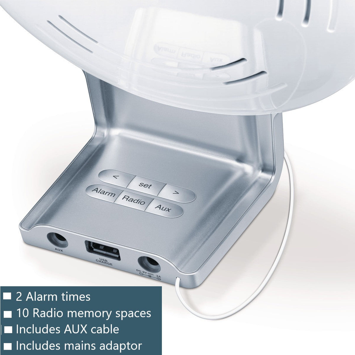 Beurer WL 75 Wake Up Light Alarm Clock +App | Sunrise & Sunset Simulation | Radio | Bedside Light | USB Phone Charger