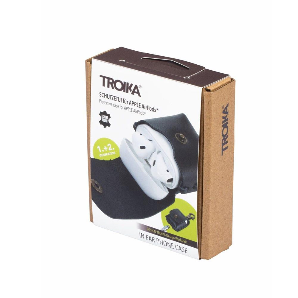 Troika Protective Case for Earbuds & Airpods, In Genuine Leather Case - Black