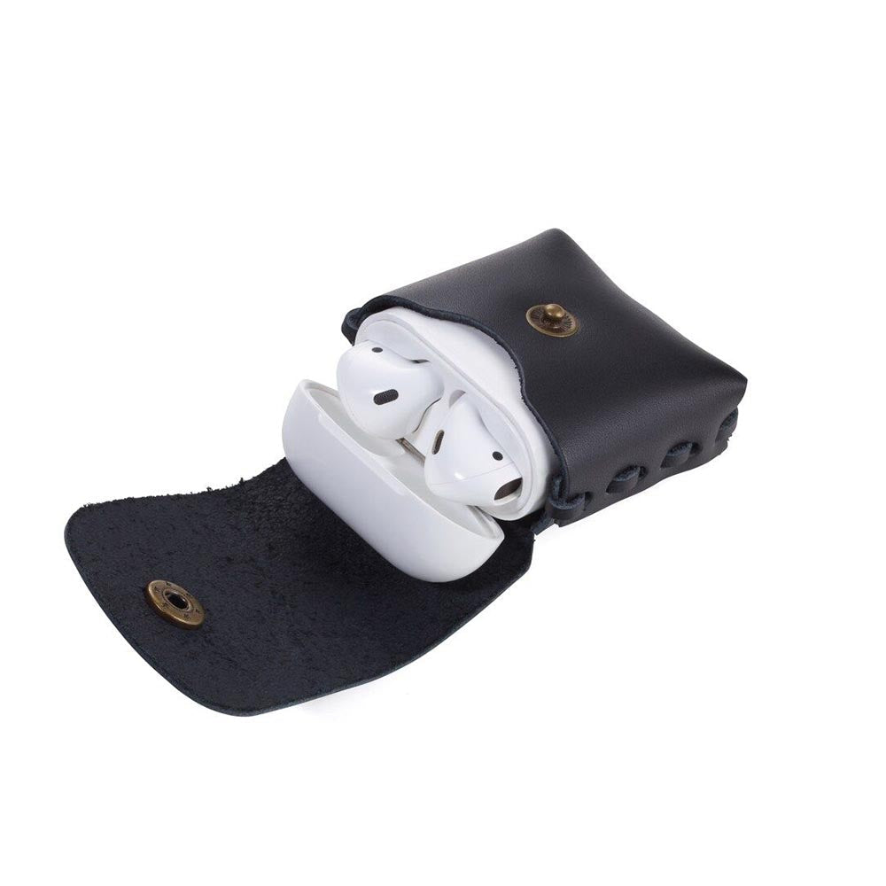 Troika Protective Case for Earbuds & Airpods, In Genuine Leather Case - Black