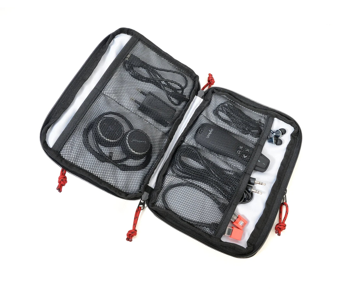 TROIKA Business Tech Pouch 2, open with cables and earphones
