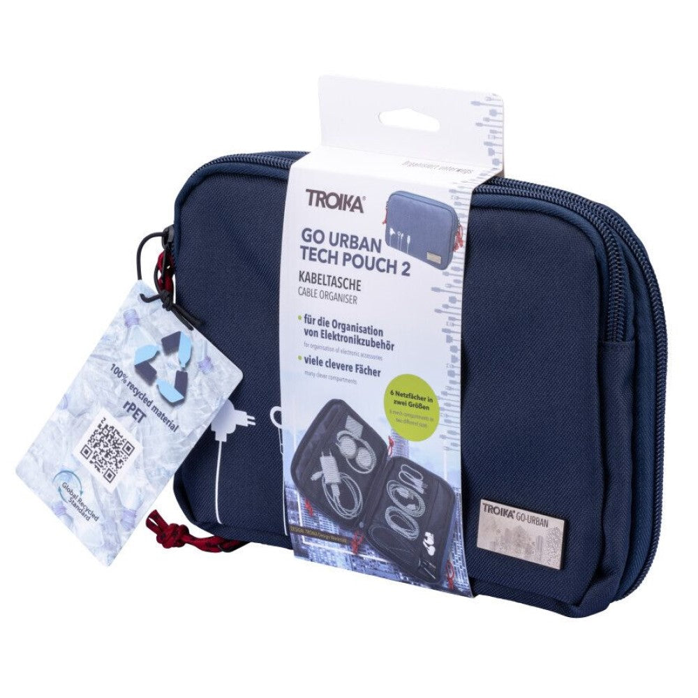 TROIKA Germany Cable Bag / Electronic Accessories Organiser Case: Tech Pouch 2 in Blue
