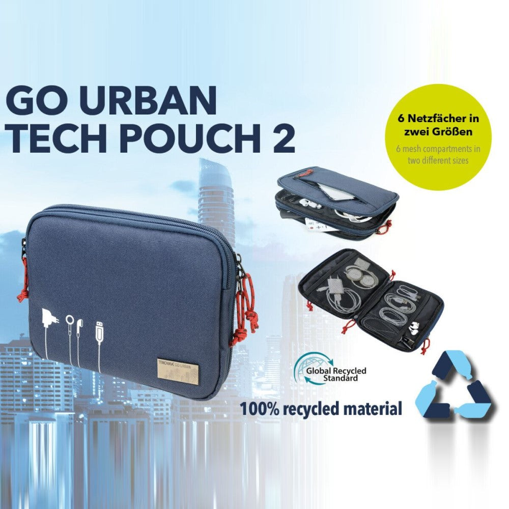 TROIKA Germany Cable Bag / Electronic Accessories Organiser Case: Tech Pouch 2 in Blue