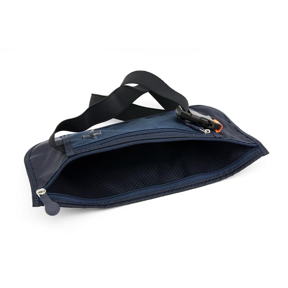 TROIKA Belt Bag with 2 Compartments and RFID Protection Safety Belt Blue