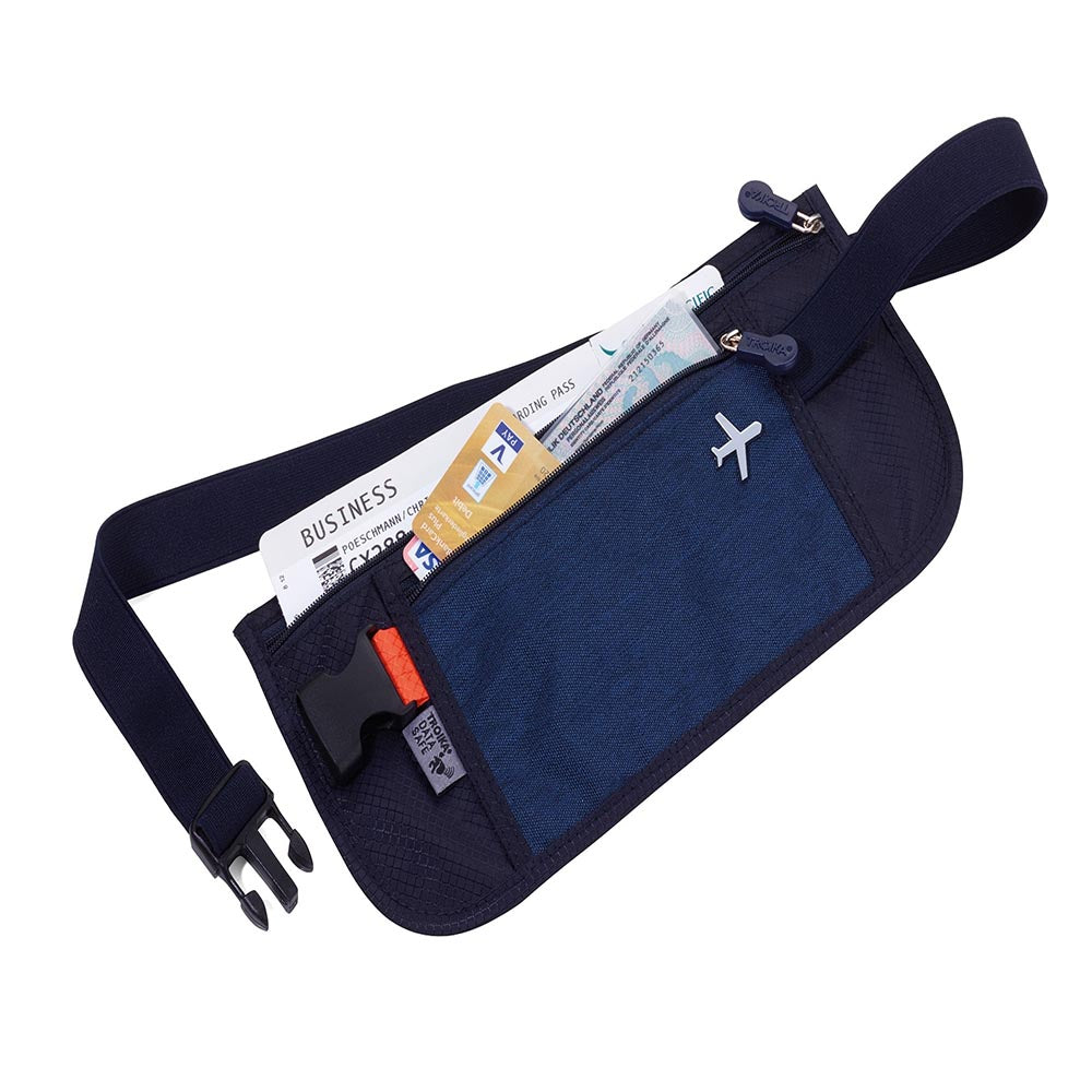 TROIKA Belt Bag with 2 Compartments and RFID Protection Safety Belt Blue