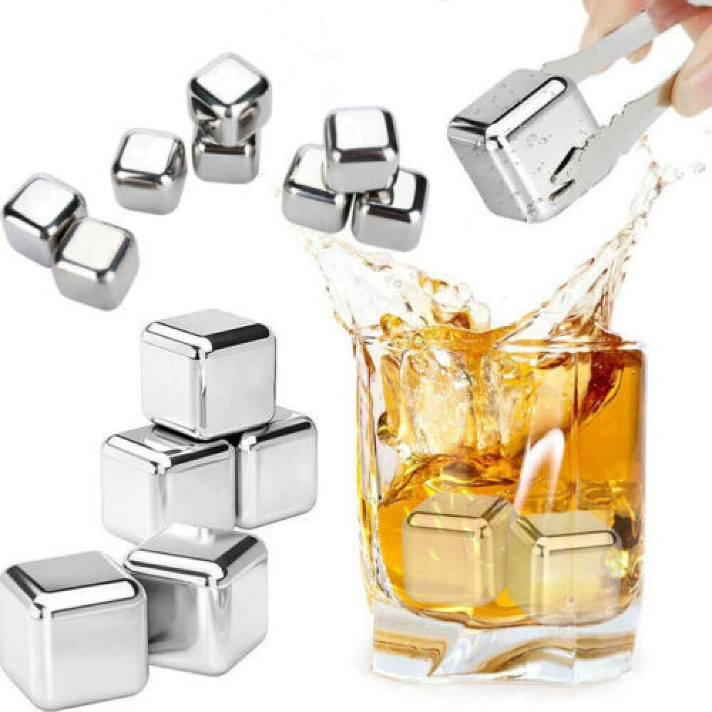 Blomus "Ice" Cubes & Storage Bag: Reusable Stainless-Steel Cubes to Keep Drinks Cool x4
