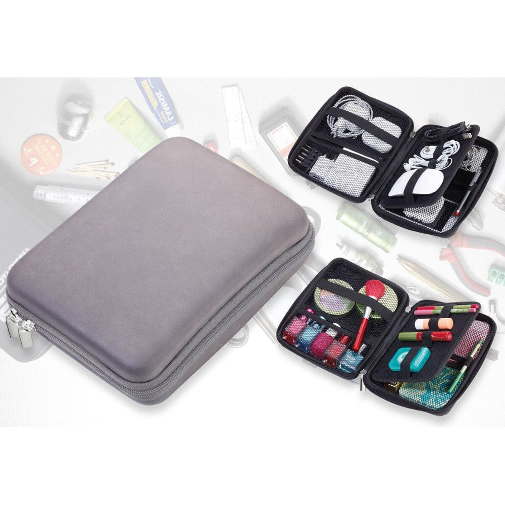 TROIKA Organiser: Hard Travel Case for Electronics, Cosmetics, Meds: Grey