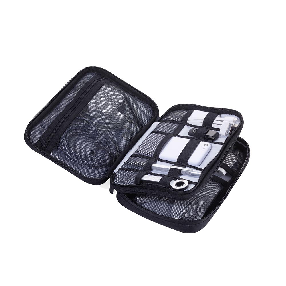 TROIKA Organiser Case with 2 Zipper Compartments CONNECTED - Black