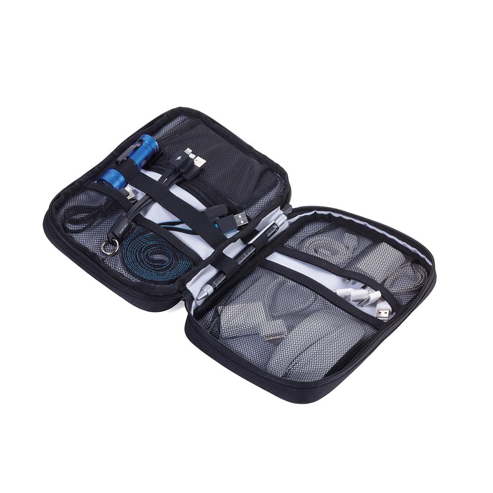 TROIKA Organiser Case with 2 Zipper Compartments CONNECTED - Black