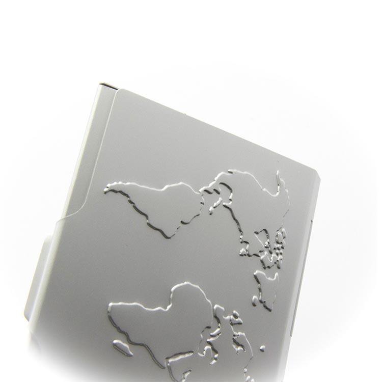 TROIKA Business Card Case with Embossed World Map - Silver