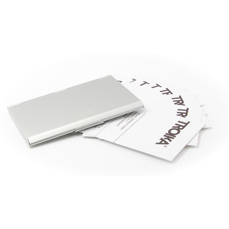 TROIKA Business Card Case with Embossed World Map - Silver