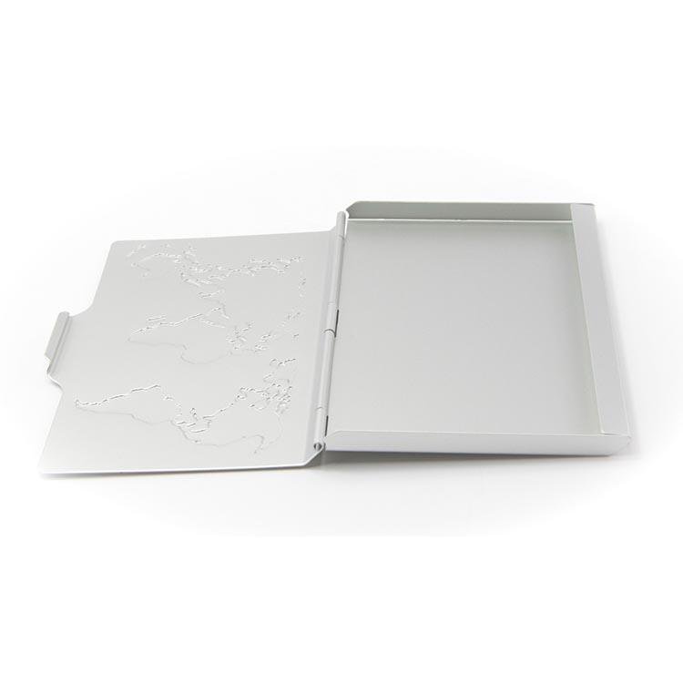 TROIKA Business Card Case with Embossed World Map - Silver