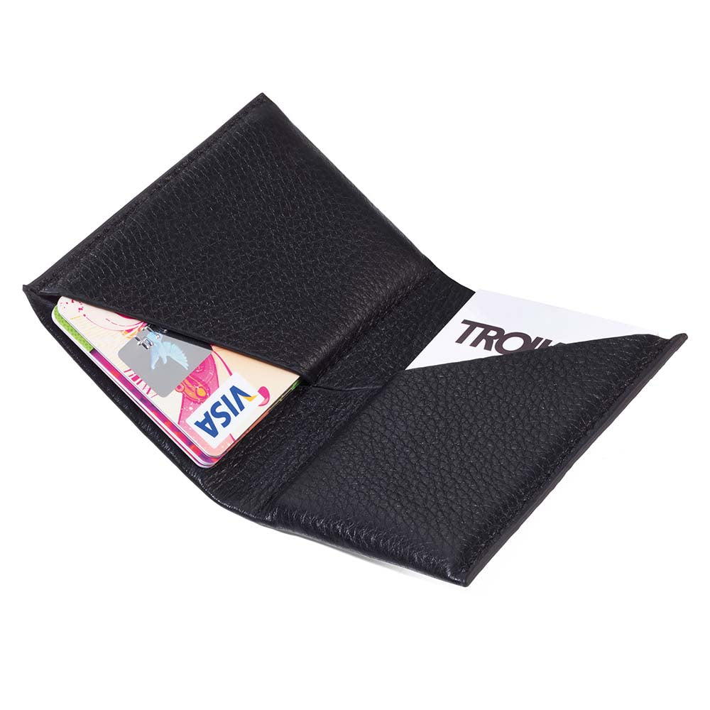 TROIKA Card Case in Genuine Leather with Fold Mechanism - Black