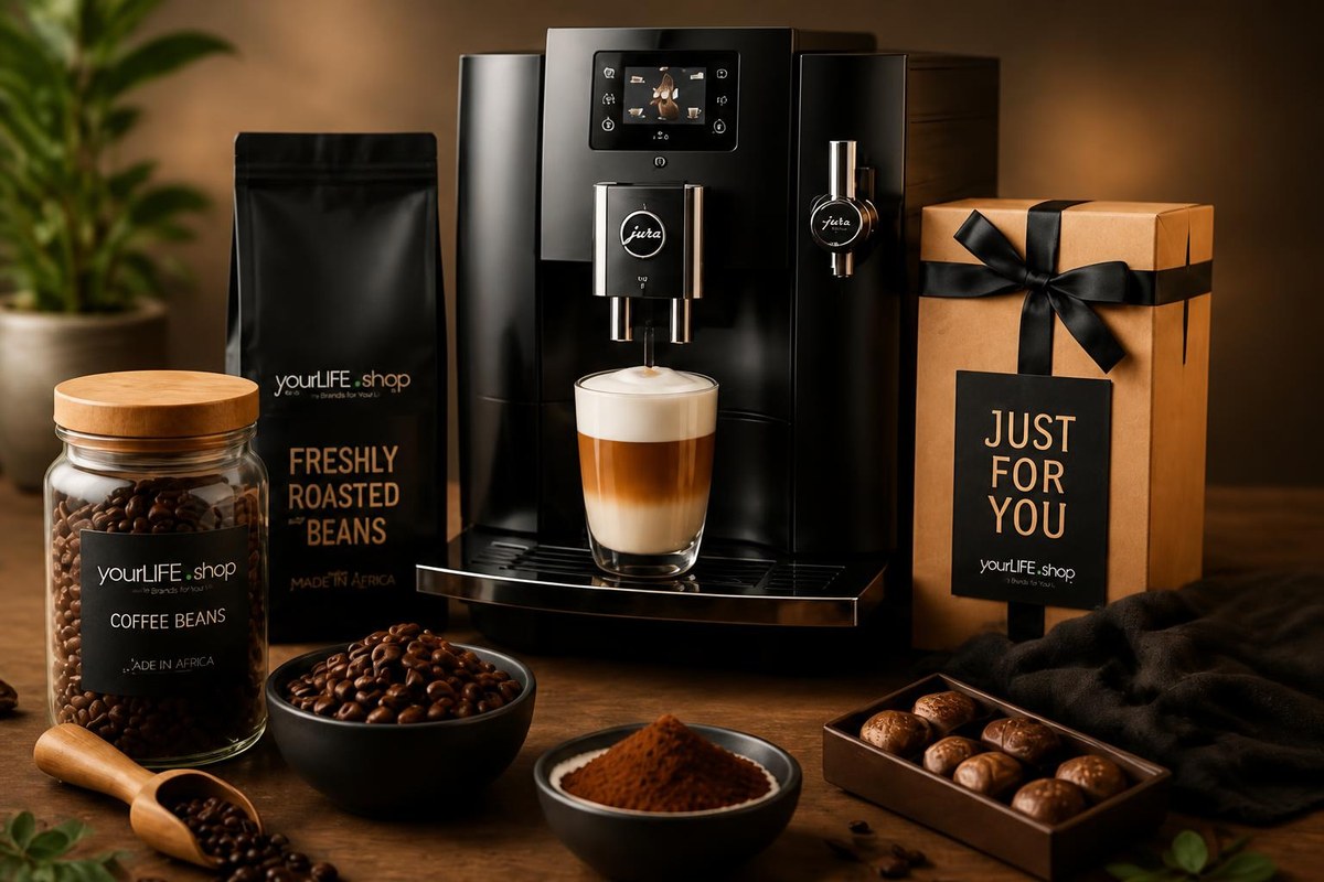 Coffee & Chocolate Gifts: machine, beans and a gift box