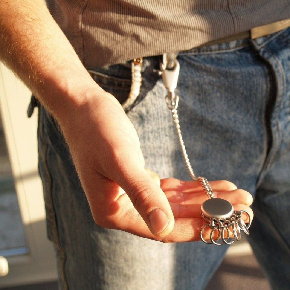 TROIKA Keyring with Chain PATENT CHAIN – Matt Chrome Colour