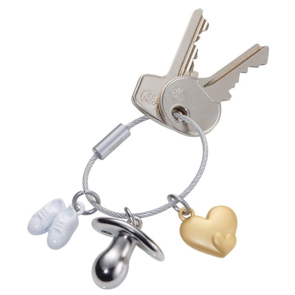 TROIKA Keyring – Welcome Baby with 3 Charms: Dummy, Heart and Baby Shoes