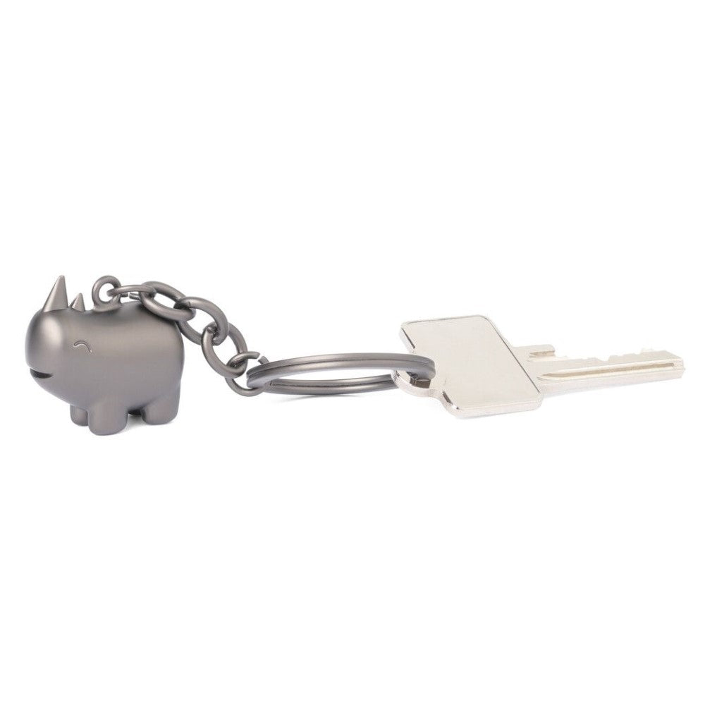 TROIKA Keyring: Rhino Pendant on Round Split Key Ring: Gunmetal Grey