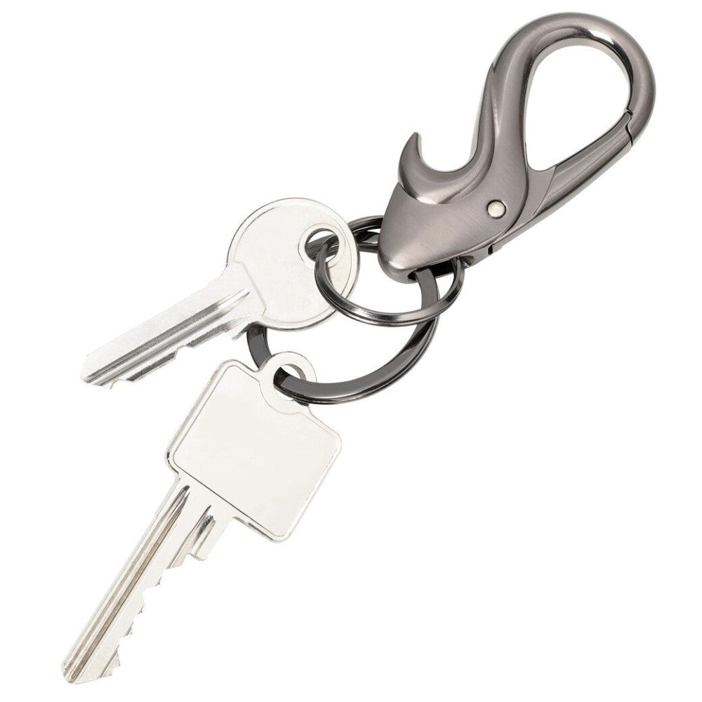 TROIKA Keyring: 2 Key Rings on Drop Design Carabiner Hook / Bottle Opener