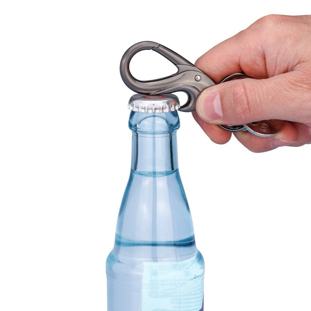 TROIKA Keyring: 2 Key Rings on Drop Design Carabiner Hook / Bottle Opener