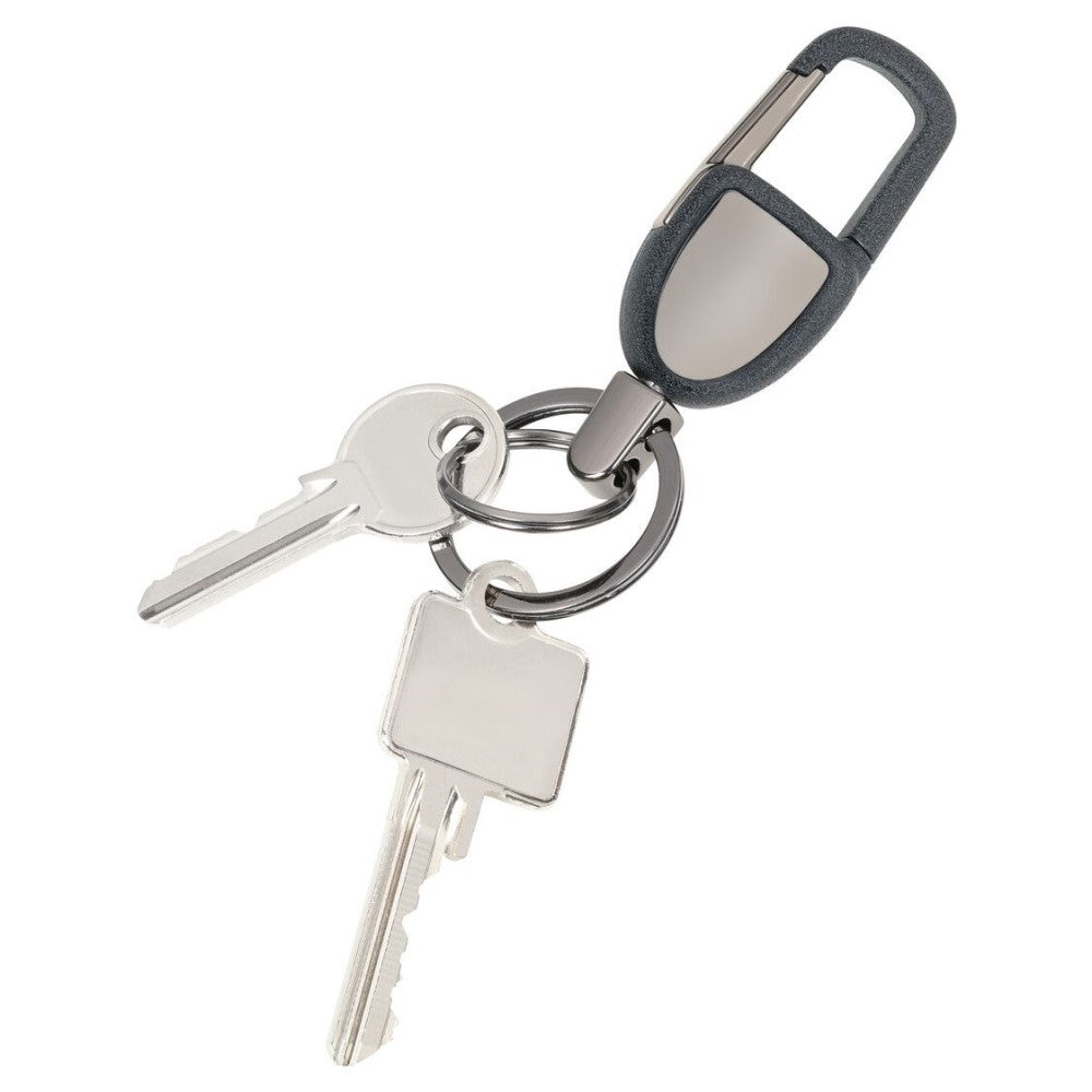 TROIKA Keyring: Stylised Carabiner Snap Hook & 2 Key Rings: Gunmetal/Black