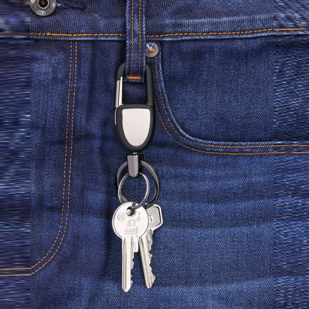 TROIKA Keyring: Stylised Carabiner Snap Hook & 2 Key Rings: Gunmetal/Black