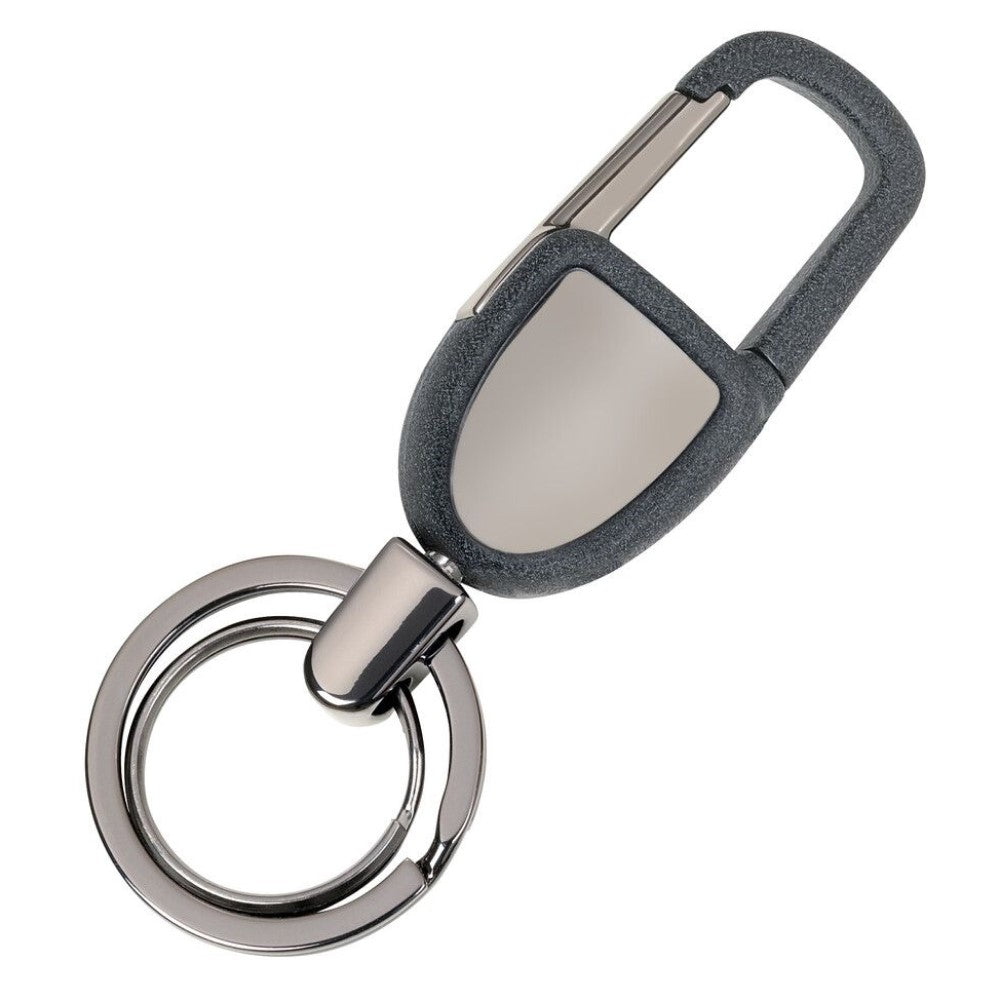 TROIKA Keyring: Stylised Carabiner Snap Hook & 2 Key Rings: Gunmetal/Black