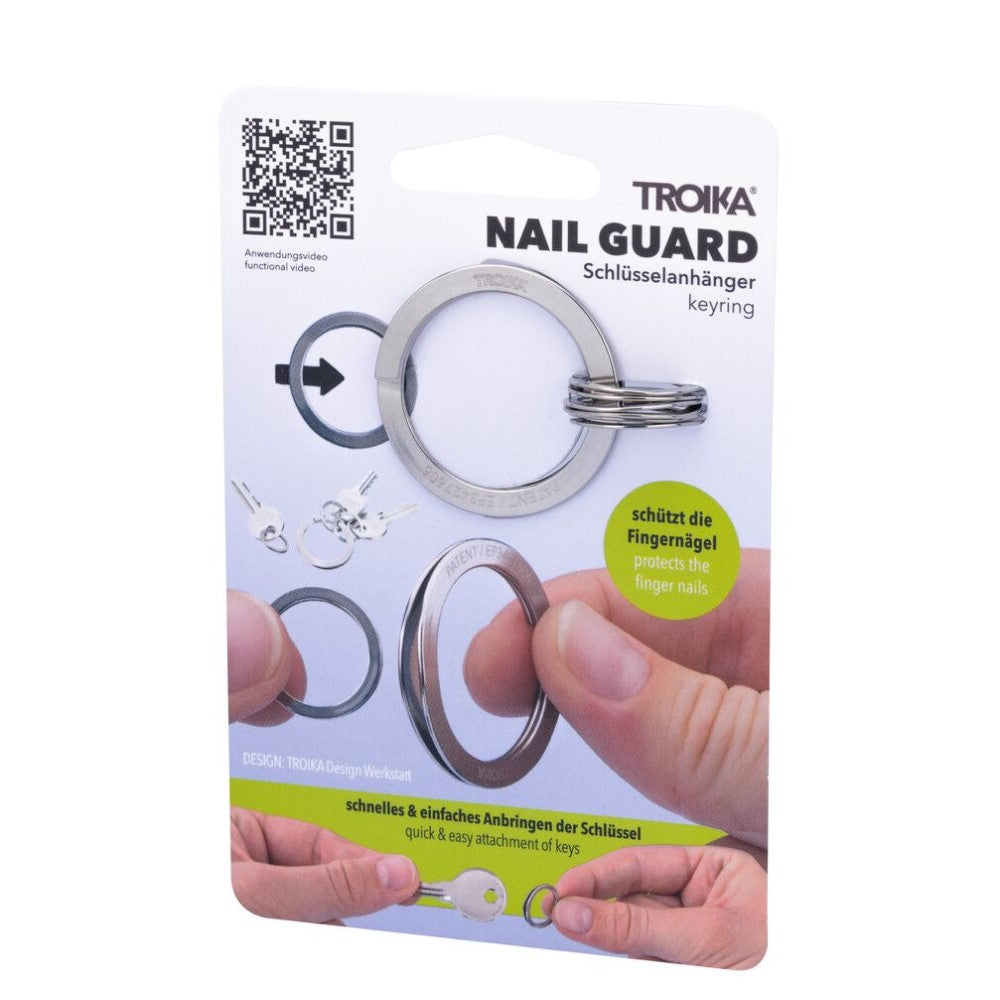 TROIKA Keyring: Nail Guard Patented Mechanism XL Split Ring & 3 Small Rings