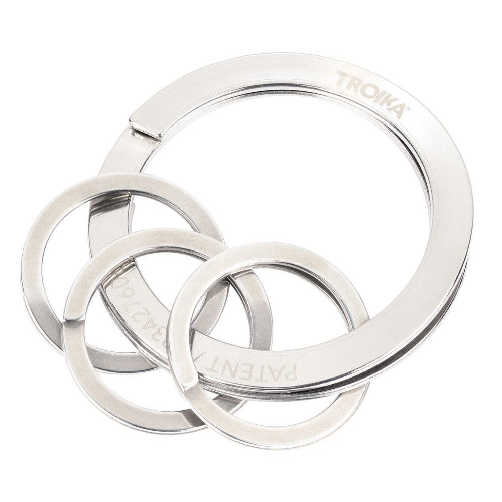 TROIKA Keyring: Nail Guard Patented Mechanism XL Split Ring & 3 Small Rings