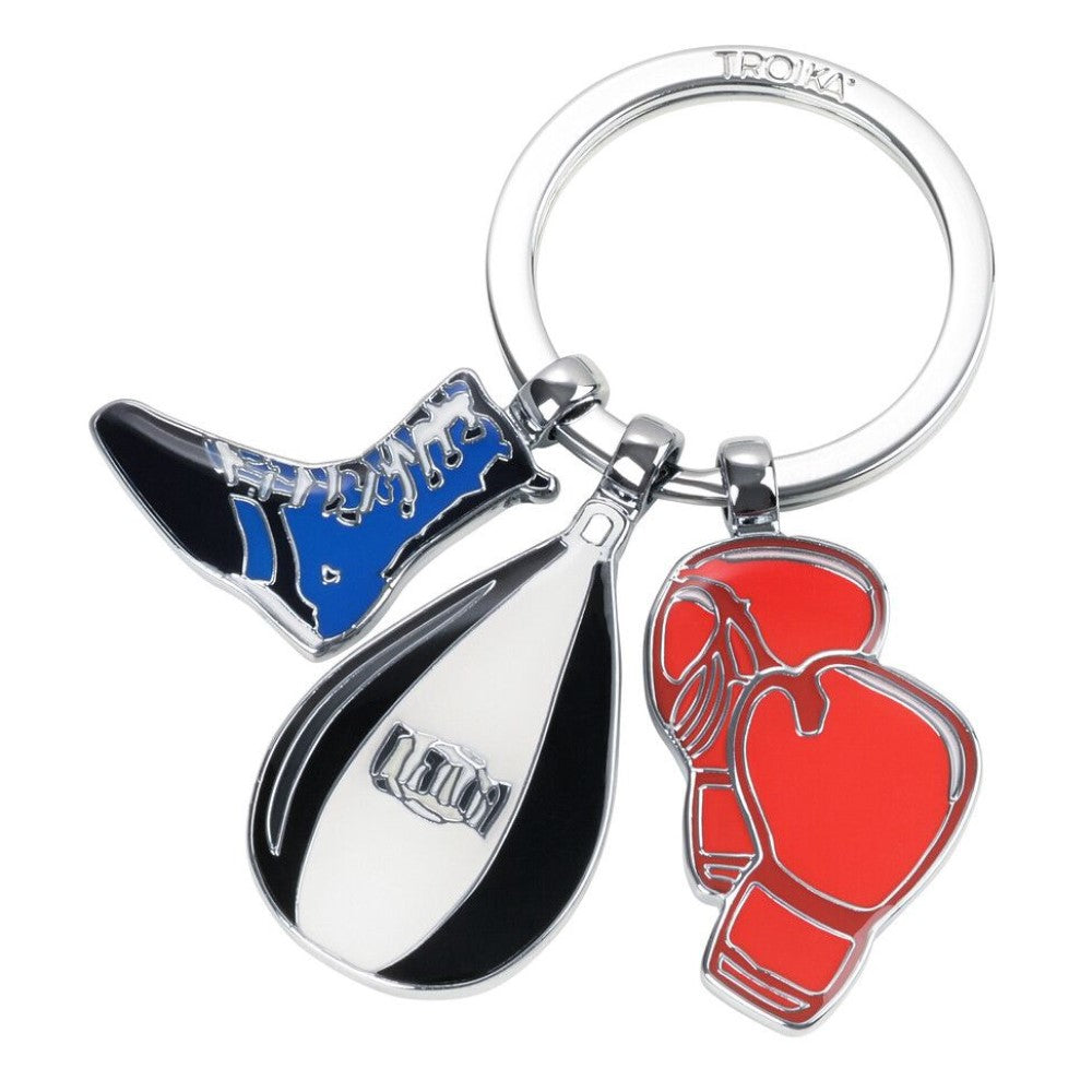 TROIKA Keyring with 3 Boxer Charms: Boxing Gloves, Boxing Boot & Punching Bag
