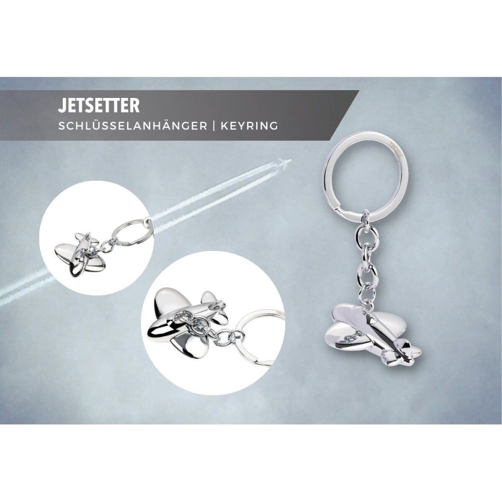 TROIKA Keyring: Aeroplane Key Ring for Travel Lovers: Silver Jetsetter