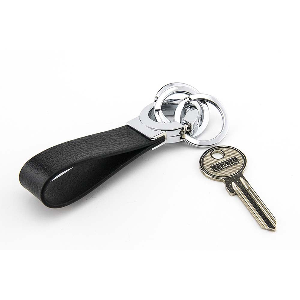 TROIKA Key-Click Leather Keychain with Click Mechanism - Black/Silver