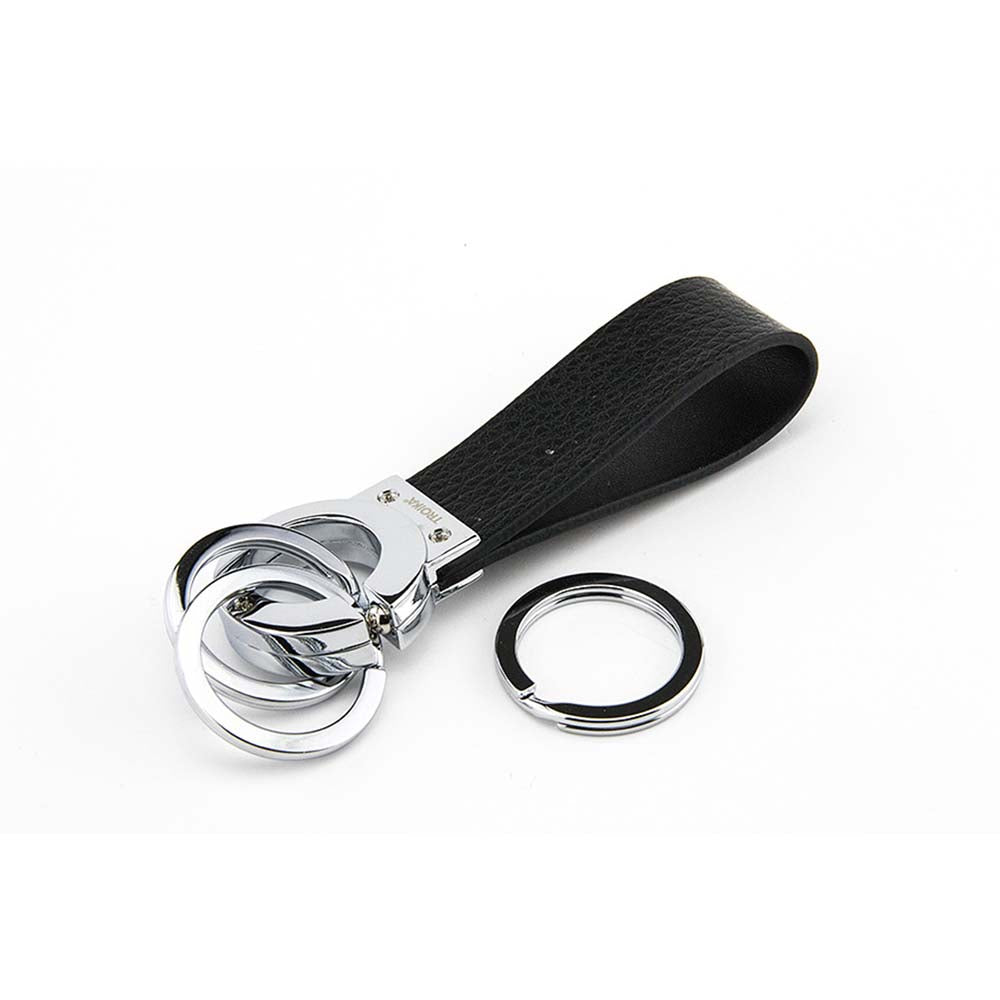 TROIKA Key-Click Leather Keychain with Click Mechanism - Black/Silver