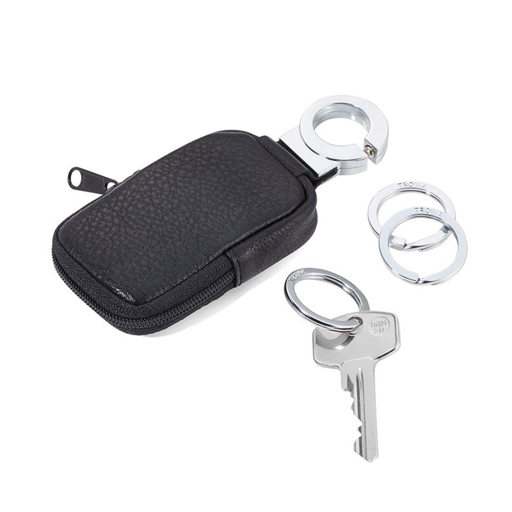TROIKA Keyring with Coin Pocket Genuine Leather POCKET CLICK - Black