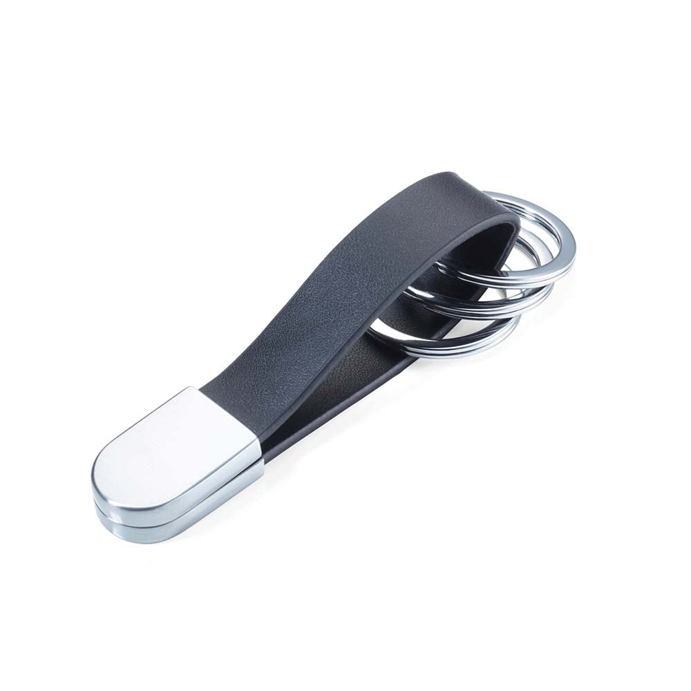 TROIKA Keyring with Leather Strap and Rounded Twist Lock - Black