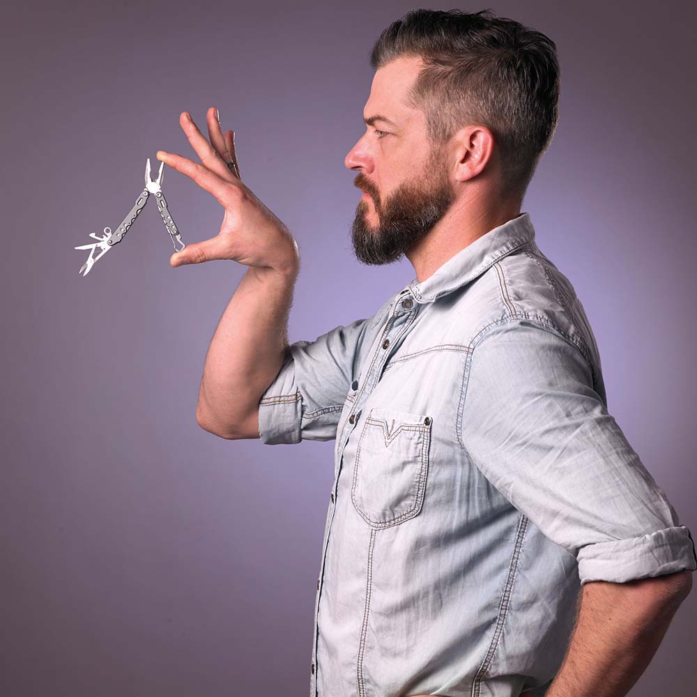 TROIKA Mini-Tool Keyring with 7 Functions - Grey