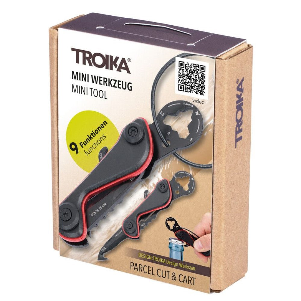 TROIKA Mini-Tool: Parcel Cutter, Blade, Keyring, Bottle Opener, Tyre Depth Gauge, Hex Keys: Black/Red