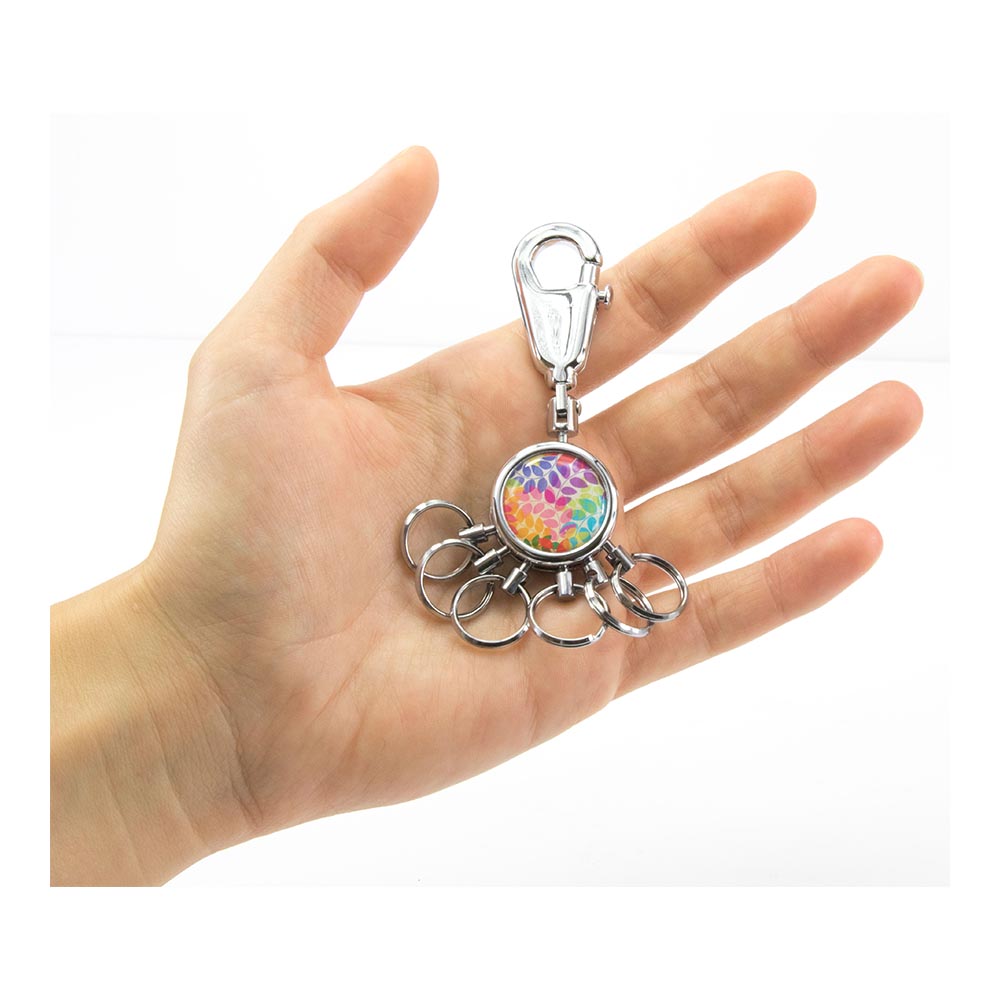 TROIKA Keyring - Carabiner Hook and 6 Easy Release Rings Colourful Leaves