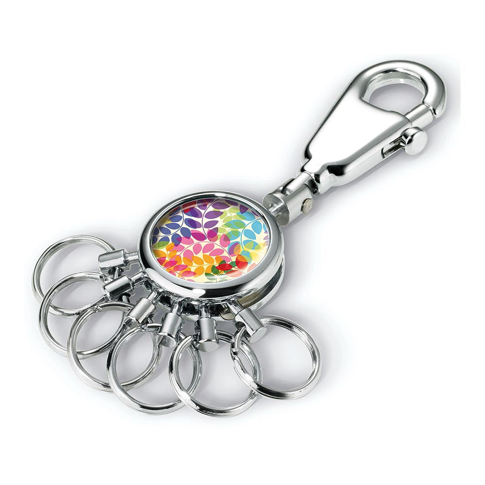 TROIKA Keyring - Carabiner Hook and 6 Easy Release Rings Colourful Leaves