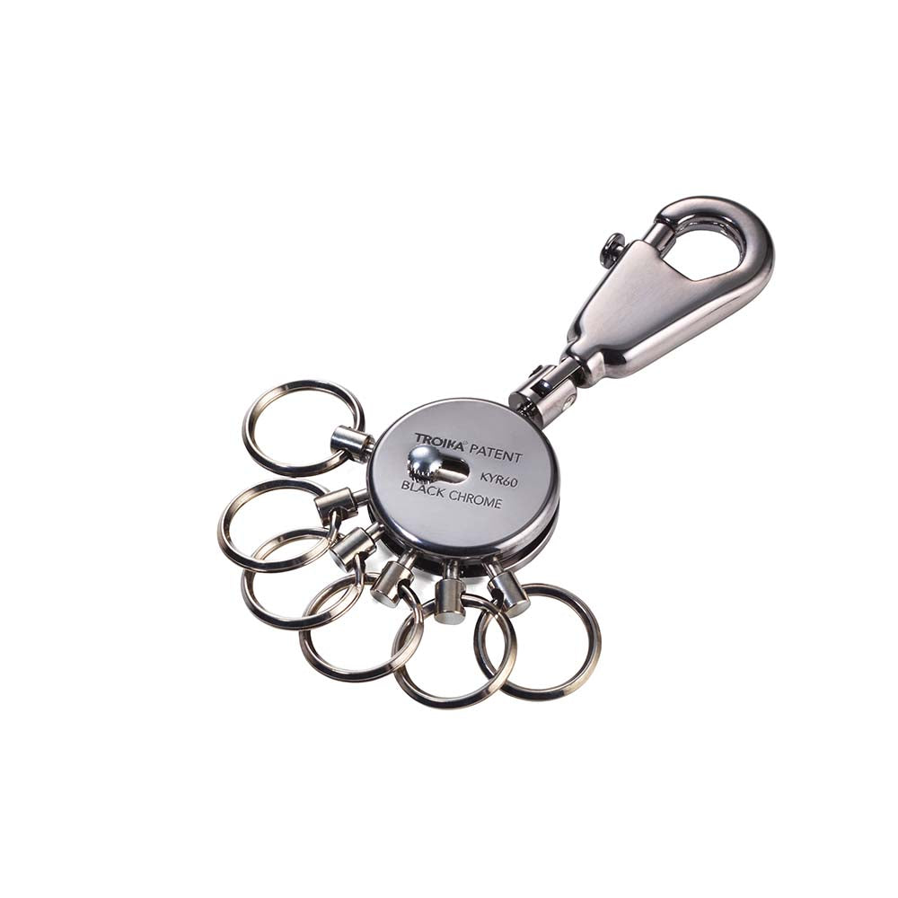 TROIKA Germany Keyring with Clip and 6 Rings | Black Chrome