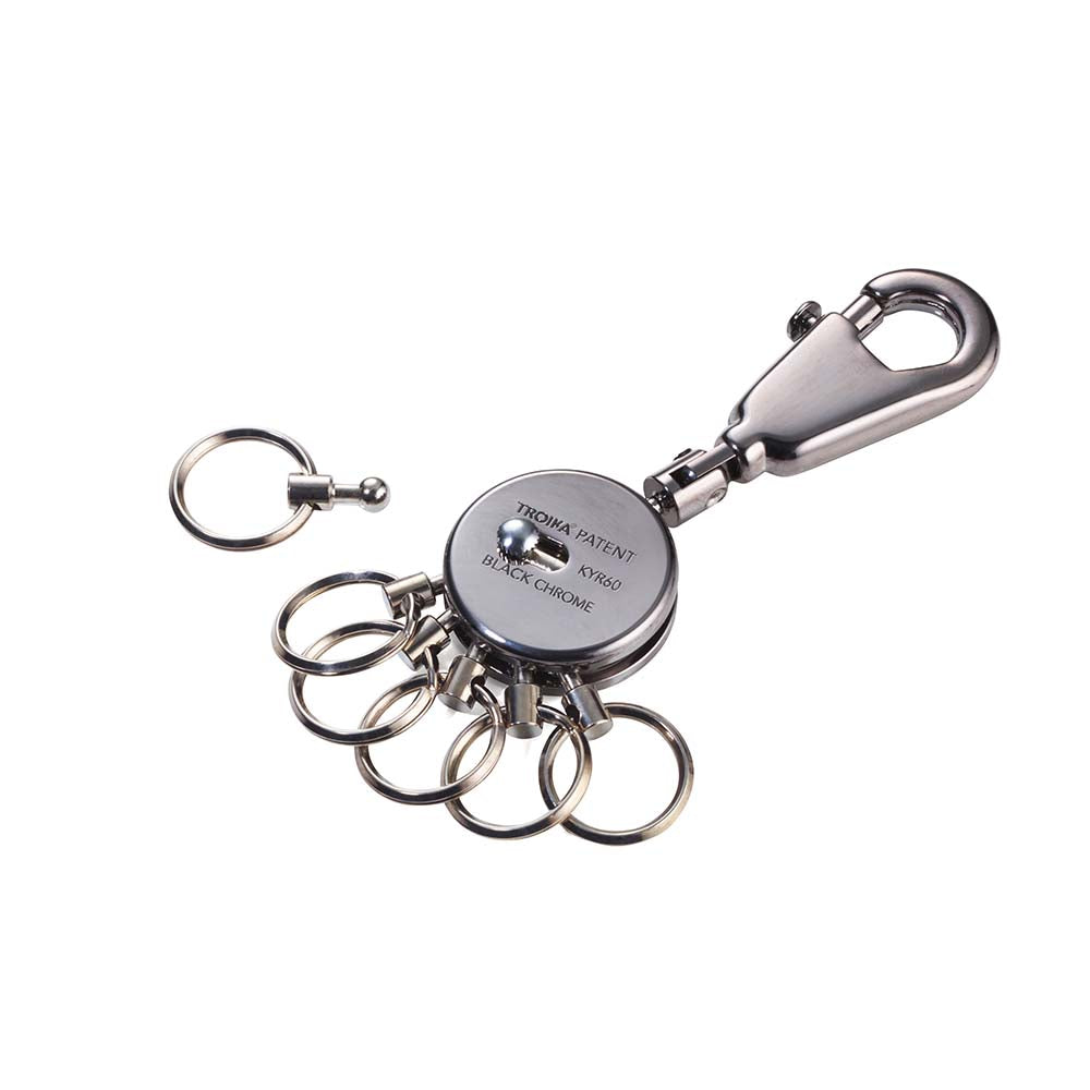 TROIKA Germany Keyring with Clip and 6 Rings | Black Chrome